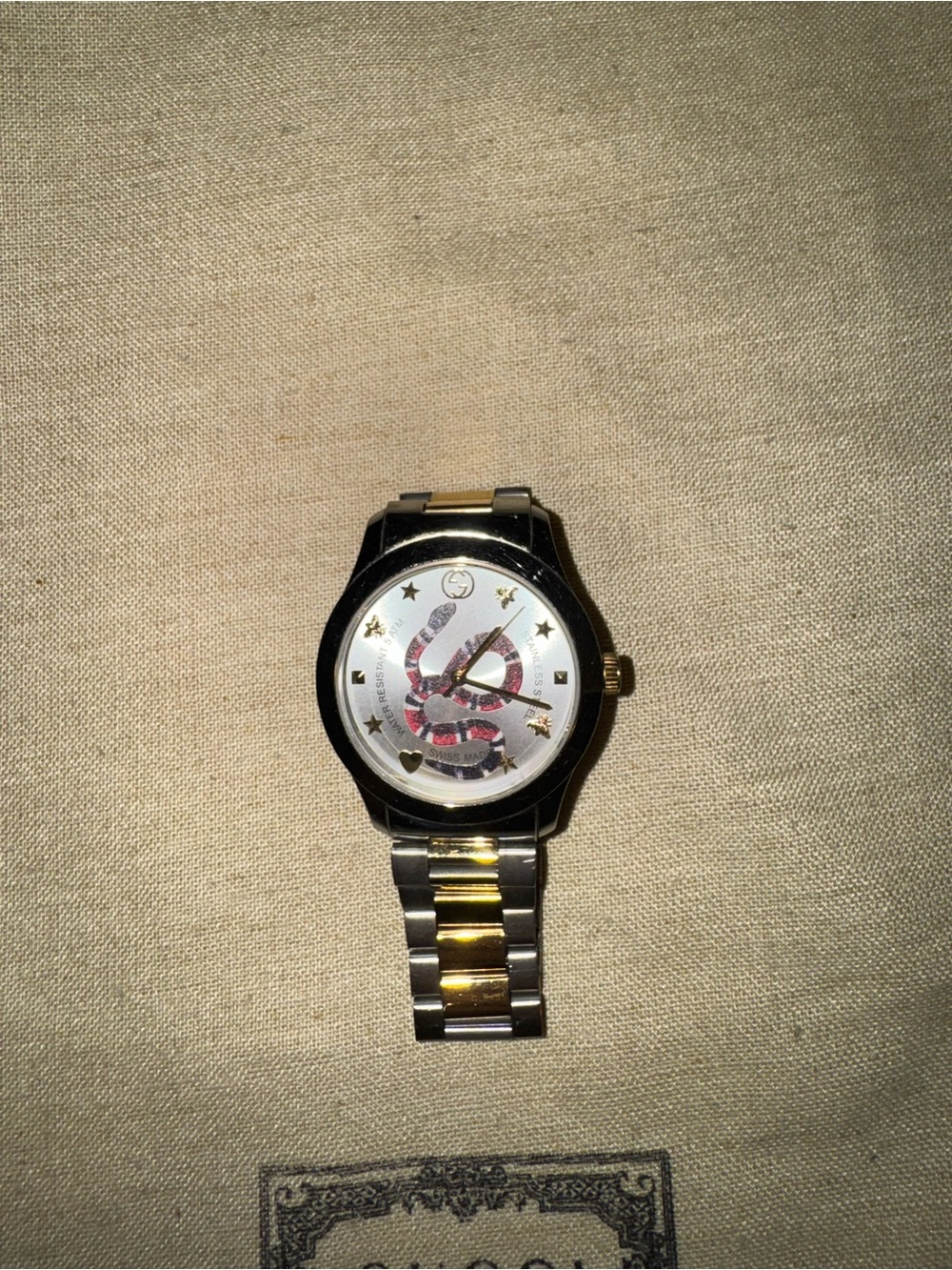 Gucci Two-Tone Snake Dial Watch - Gold & Silver